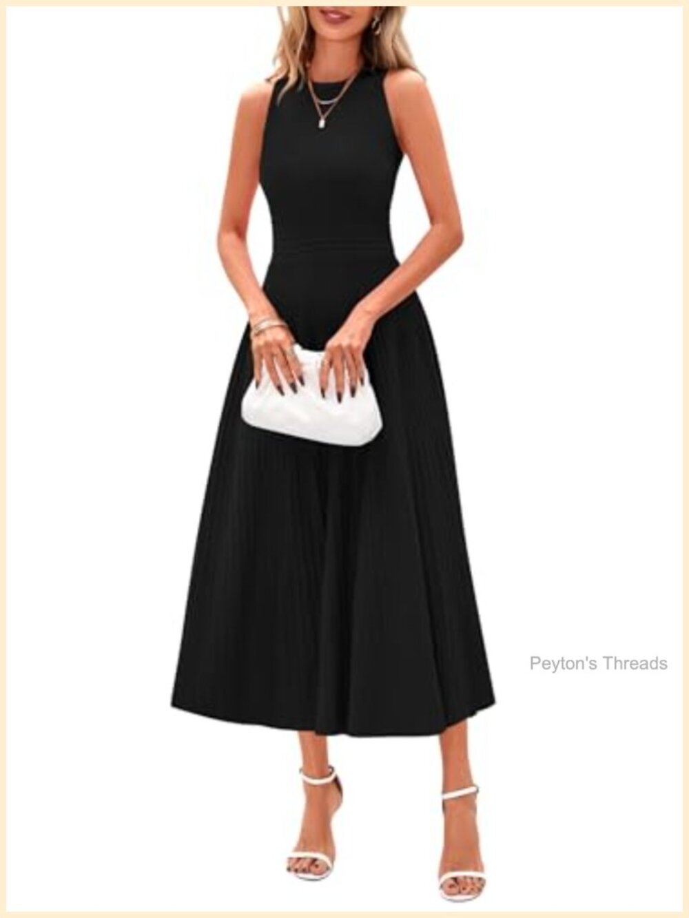 PRETTYGARDEN Pleated Midi Work Dress Sleeveless A-Line Viscose